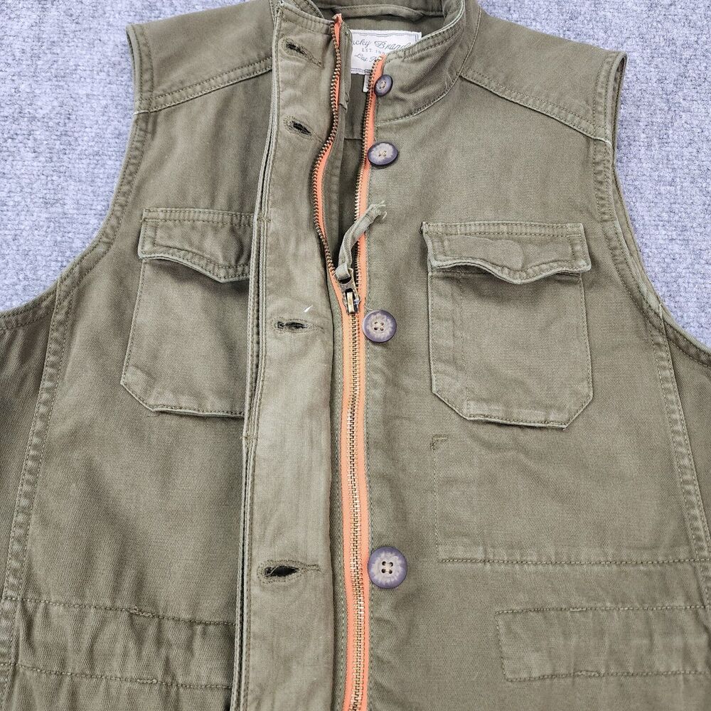 Lucky Brand Vest Womens XS Green Full Zip Button Military Style Cargo Pockets - Picture 8 of 16